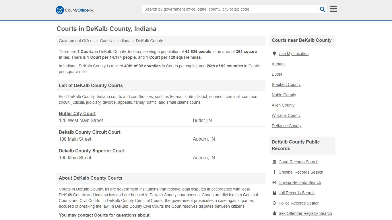 Courts - DeKalb County, IN (Court Records & Calendars)